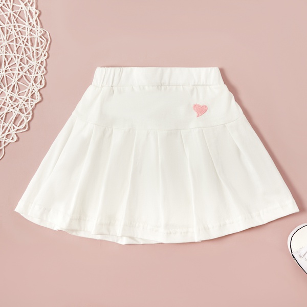 Baby / Toddler Girl Heart Embroidered Pleated Skirt