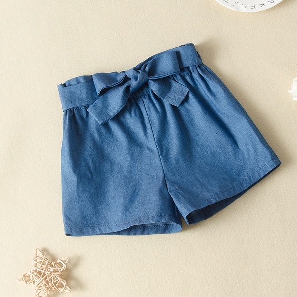 Baby / Toddler Girl Casual Solid Bowknot Decor Shorts