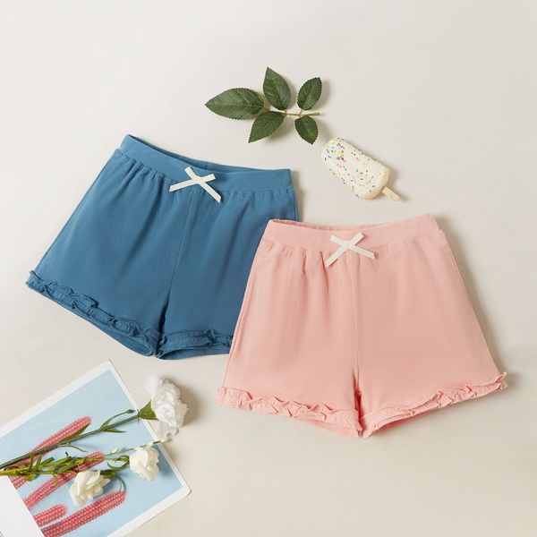 Baby / Toddler Girl Bowknot Flounced Decor Solid Shorts