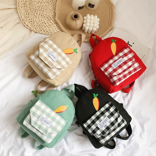 Carrot Plaid Backpack for Children