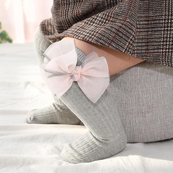 Baby / Toddler Tulle Bowknot Decor Ribbed Stockings