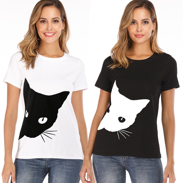 Casual Short-sleeve kitty Printed Tee