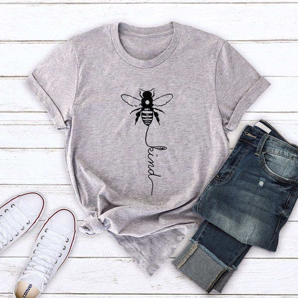 Pretty Short-sleeve Letter Bee Printed Loose Tee For women