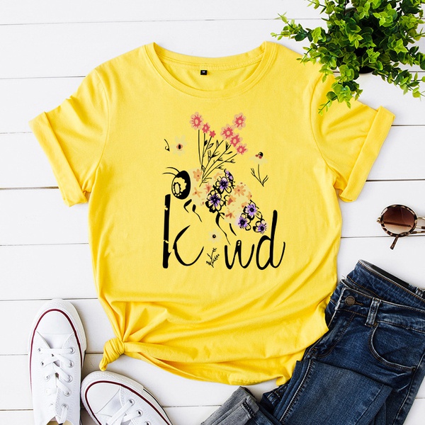 Pretty Short-sleeve Letter Bee Printed Loose Tee For women