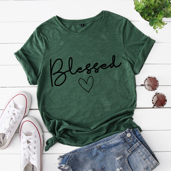 Pretty Short-sleeve Love Letter Printed Loose Tee For women