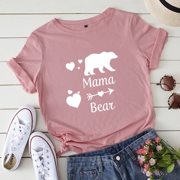 Casual Short-sleeve Bear Letter Printed Tee