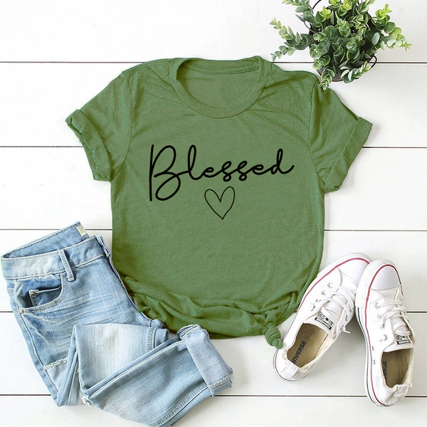 Round collar Letter Litooffset print Short Sleeve casual T-shirt