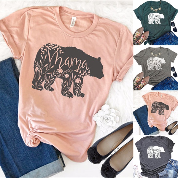 Casual Short-sleeve Mama Bear Printed Tee For women